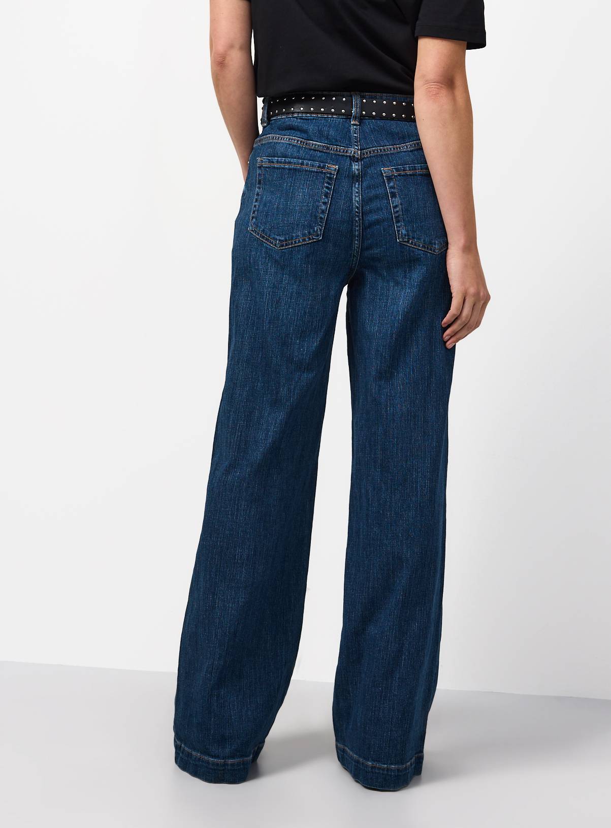 Dark Denim Belted Relaxed Flare Jeans 12L - Image 4